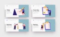 Scheduling, Planning, Plan Writing Landing Page Template Set. Business Characters Stand at Huge Clipboard with Checklist