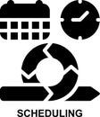 scheduling, schedule, time, calendar, agile, project management solid glyph icon