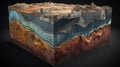 Schematic abstract cut geological structure of earth layers with minerals. Generative ai