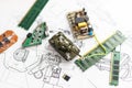 schematic diagram - design of electronic circuit and electronic board tank Royalty Free Stock Photo