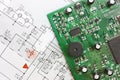 Schematic diagram and electronic board Royalty Free Stock Photo