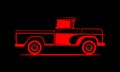 Schematic image pickup truck on a black background. Classic truck. Isolated vector illustration. Royalty Free Stock Photo