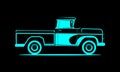 Schematic image pickup truck on a black background. Classic truck. Isolated vector illustration Royalty Free Stock Photo