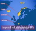 Schematic map of the European free trade Association EFTA. Royalty Free Stock Photo