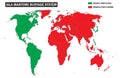 Schematic map of the world regions IALA buoyage system