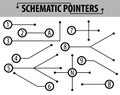 Schematic pointers. Extension lines to indicate the details of the drawings and diagrams. The elements of graphic design