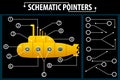 Schematic pointers. Extension lines to indicate the details of the drawings and diagrams. The elements of graphic design