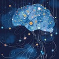 A schematic representation of a cloud solution diagnosing Alzheimers early with connected neural pathways