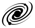 Schematic spiral galaxy icon. Exploration of space and star clusters. Black hole in center of Milky Way galaxy. Simple black and