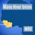 Schematic vector map of the Mano River Union MRU