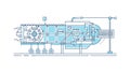 Schematic view of an industrial machine, detailed engineering diagram, vector design Generative AI Royalty Free Stock Photo