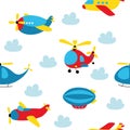 Seamless pattern of cute children\'s aviation, children\'s wallpaper with helicopters and planes.