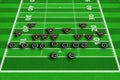 Scheme of football game. Team play and strategy. 3d illustration american football play with x`s and o`s. Top views of american Royalty Free Stock Photo