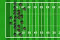 Scheme of football game. Team play and strategy. 3d illustration american football play with x`s and o`s. Top views of american Royalty Free Stock Photo