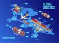 Scheme of global logistics on world map