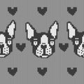 Scheme for knitting with french bulldog and hearts. Vector background.