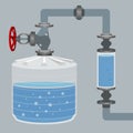 Scheme with water tank and pipes. Vector Royalty Free Stock Photo