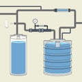 Scheme with water tank and pipes. Vector