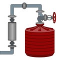 Scheme with water tank and pipes. Vector