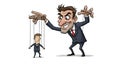 Scheming Leader Controls Employee with Puppet Strings Manipulation Metaphor