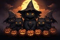 Scheming witches' familiars, such as cunning black cats - Generative AI