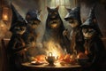 Scheming witches' familiars, such as cunning black cats - Generative AI