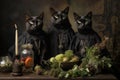 Scheming witches' familiars, such as cunning black cats - Generative AI