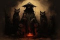 Scheming witches' familiars, such as cunning black cats - Generative AI