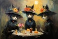 Scheming witches' familiars, such as cunning black cats - Generative AI