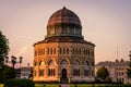 Horizontal view of the Nott Memorial at sunset. An elaborate 16-sided stone-masonry building