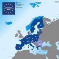 Schengen Area map with borders and flags of countries, Europe