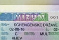 Schengen visa issued in Kiev closeup Royalty Free Stock Photo