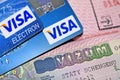 Schengen visa in passport and credit cards