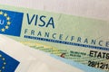 Schengen visa in the passport. This sample of the Schengen visa has been put into circulation since 2019 Royalty Free Stock Photo