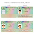 Schengen visa passport sticker templates for Hungary, Belgium, Austria set Royalty Free Stock Photo