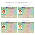 Schengen visa passport sticker templates for Norway, Luxembourg, Malta and Netherlands set Royalty Free Stock Photo