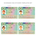 Schengen visa passport sticker templates for Norway, Luxembourg, Malta and Netherlands set