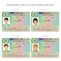 Schengen visa passport sticker templates for Poland, Portugal, Slovakia, Slovenia set