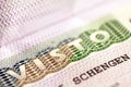 Schengen visa in passport.