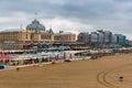 Scheveningen Beach with famous Grand Hotel Amrath Kurhaus and entertainment area in Hague, Netherlands Holland Royalty Free Stock Photo