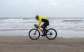 Scheveningen, The Netherlands - 30 December 2017: Cyclist on the