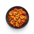 Schezwan Prawns isolated at white background. Schezwan Prawns is indo-chinese cuisine curry dish