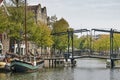 Schiedam canal with boat and bridge