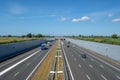Modern Highway A4, Delft-Schiedam, Netherlands, built in a deepened location. Royalty Free Stock Photo