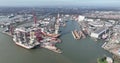 Schiedam, Zuid Holland, The Netherlands, March 9th, 2024: Mammoet, Damen ship repair and DFDS transport company