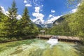 At the Schiederweiher in Hinterstoder with a view at the mountain peaks Spitzmauer and Grosser Priel Royalty Free Stock Photo