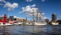 Sailing ships and boats in the Hamburg Museum Harbor at the LandungsbrÃÂ¼cken