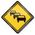 Warning road sign traffic jam and delay