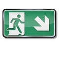 Exit sign with emergency exit to the lower right Royalty Free Stock Photo