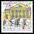 Schiller, Goethe, Wieland, Herder, German National theater, 1100th Anniversary of Weimar, European City of Culture serie, circa Royalty Free Stock Photo